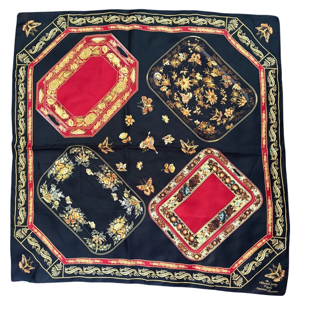 Historical Society‎ of Early American Decoration Silk Scarf Butterfly Floral 35"